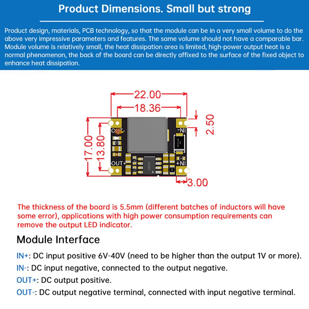 DC-DC Buck Power Supply Module Adjustable Buck Converter 6V-40V To 3.3V 5V 12V 5A Short Circuit Over Temperature Protection