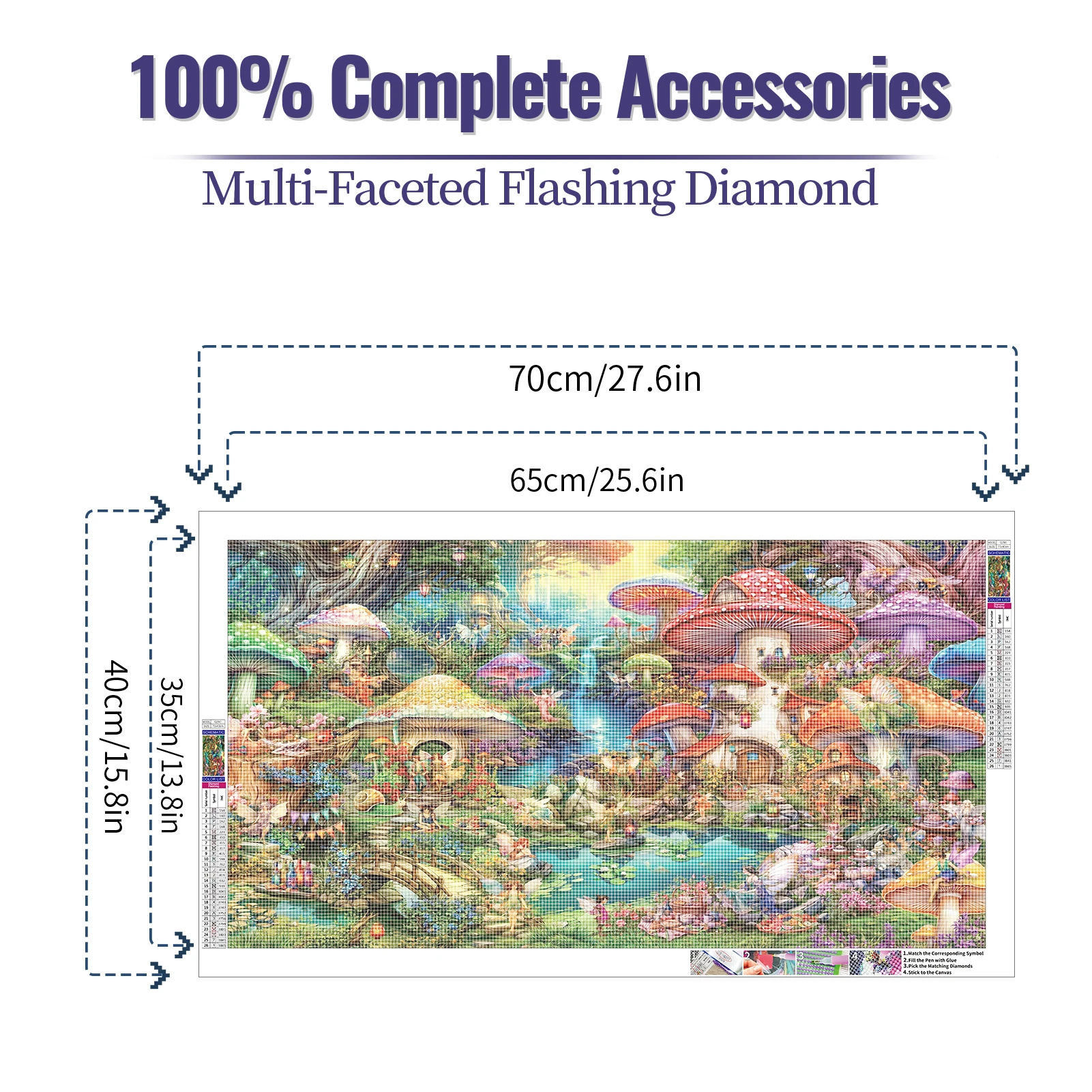 Large Diamond Painting Kits, 5D DIY Diamond Art Full Round Drill for Home Decor Relax Frameless, Mushroom House 40x70cm