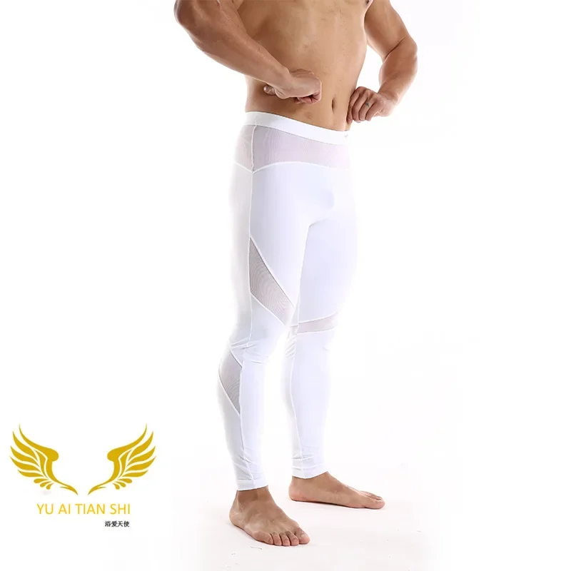 Calça de nylon meia cintura para jovens, calça casual e elegante masculina, lingerie com fundo apertado, fitness e esportes para adolescentes