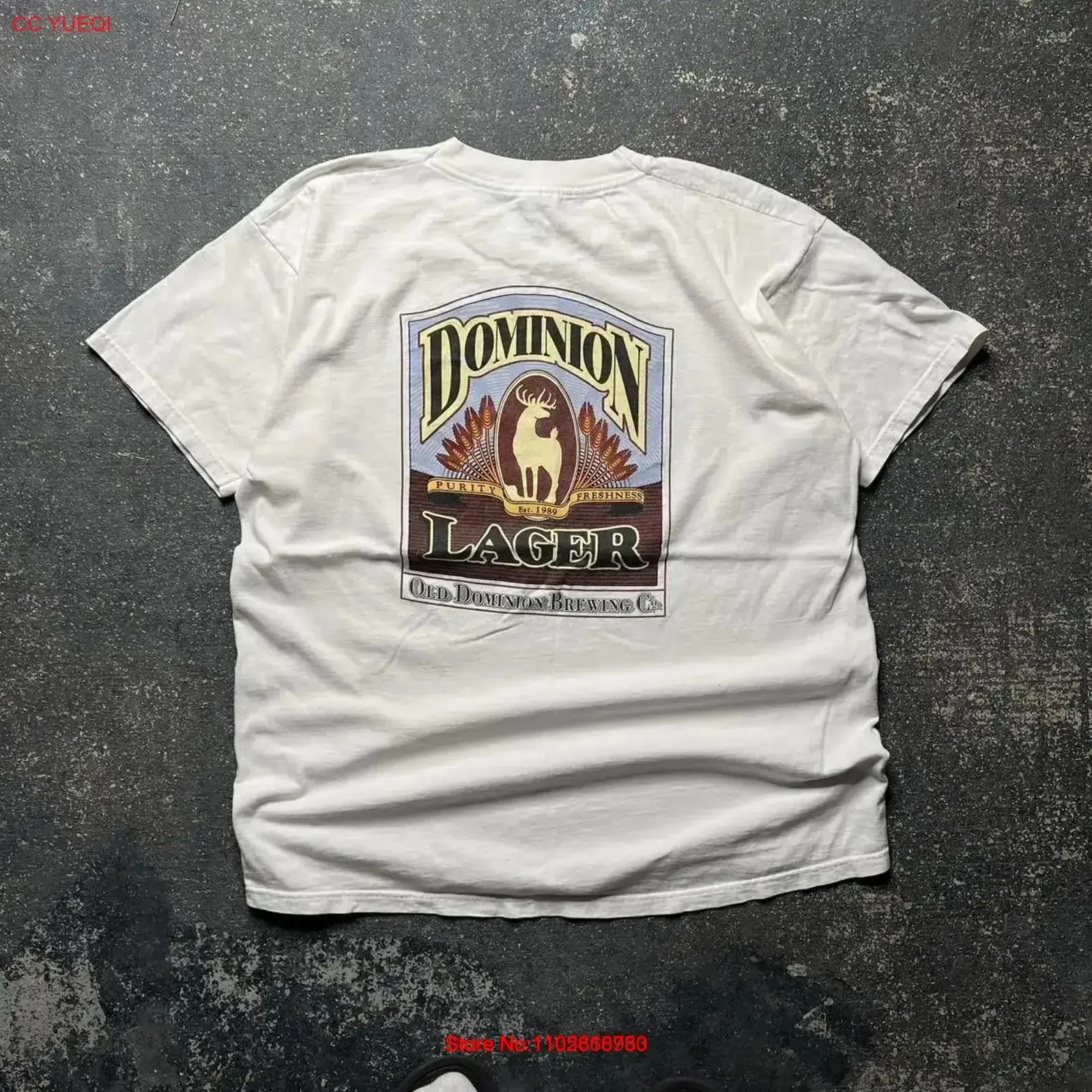Vintage 90 s Old Dominion Lager Beer T Shirt Washed Casual Slightly graphic designer clothes Versatile homme Stretched vintage
