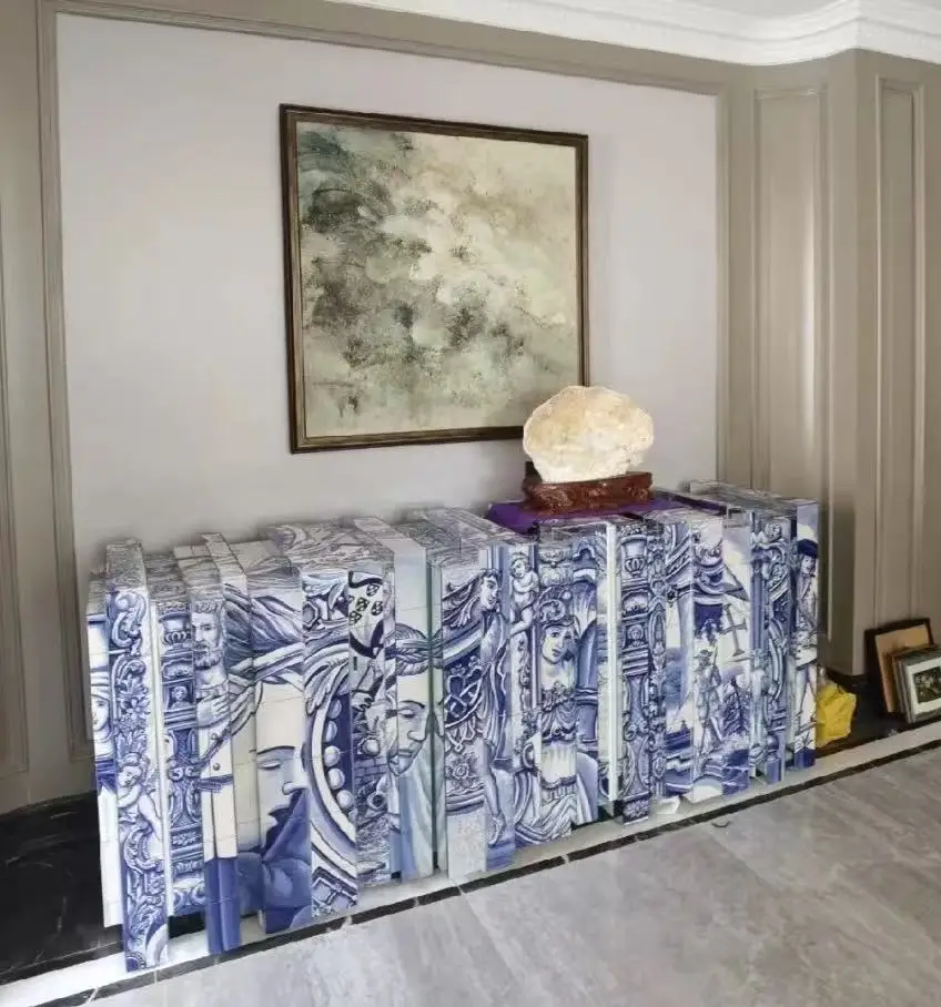 Z cabinet, home storage cabinet, entrance dining side cabinet, villa blue and white porcelain cabinet against the wall