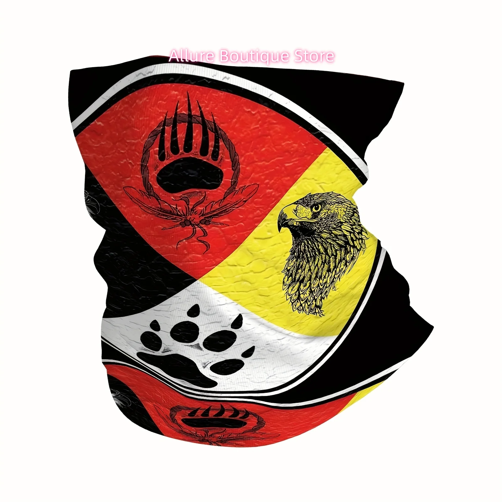Native American, Medicine Wheel, Animal Symbols Print Scarf, Multi Functional Mask and Neck Mask, Suitable for Outdoor and Unise