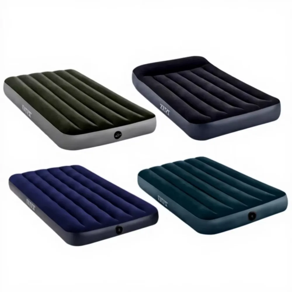 New Outdoor Camping Inflatable Mattress Flocked Top Green Blue PVC Air Bed