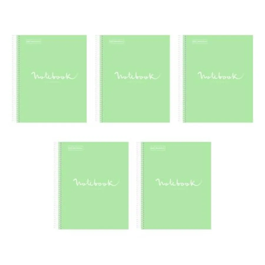 

M MiquelRius Emotions Collection, Lined 1 Subject Notebooks, 5-Pack, 11" x 8.5", 80 Perforated Sheets, 3 Hole Punched, Mint Col