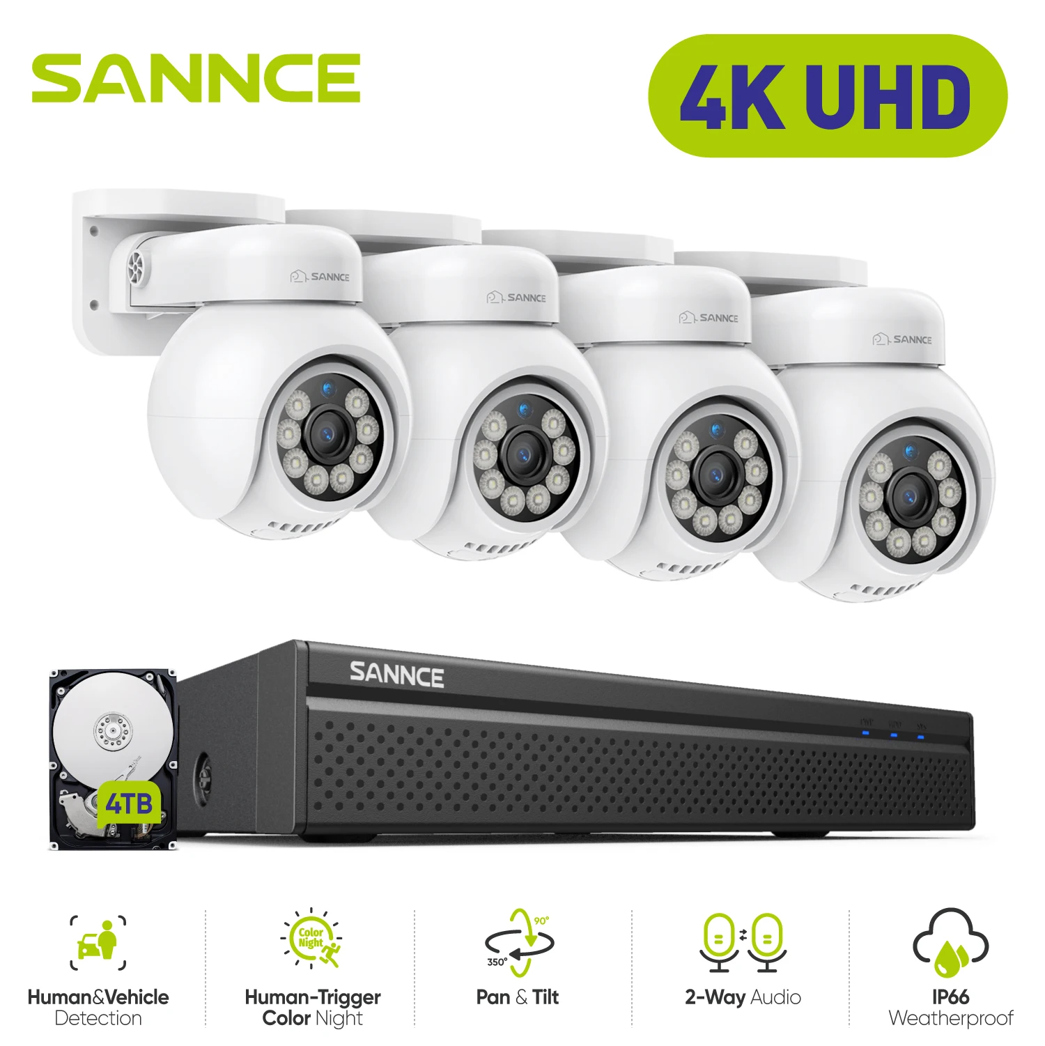 Sannce 8CH 4K POE Camera H.265 Human Detection Smart Tracking Full color Onvif 8MP IP Security Camera CCTV Video Surveillance