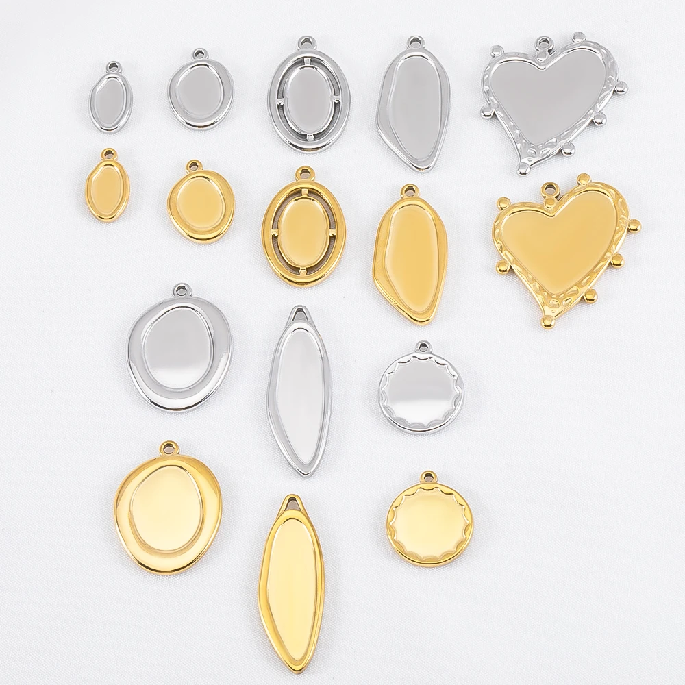 5pcs 18K Stainless Steel Oval Moon Frames Blank Bezel DIY Earrings Geometric Heart Pendant Base Charm Necklace Jewelry Making image 6