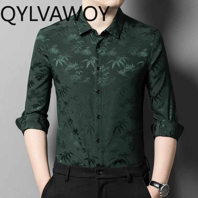 QYLVAWOY 92.4% Real Mulberry Silk Men's Shirts High-end Shirts for Man Long Sleeves Shirt Chineses Tops Thin Camisas Masculina
