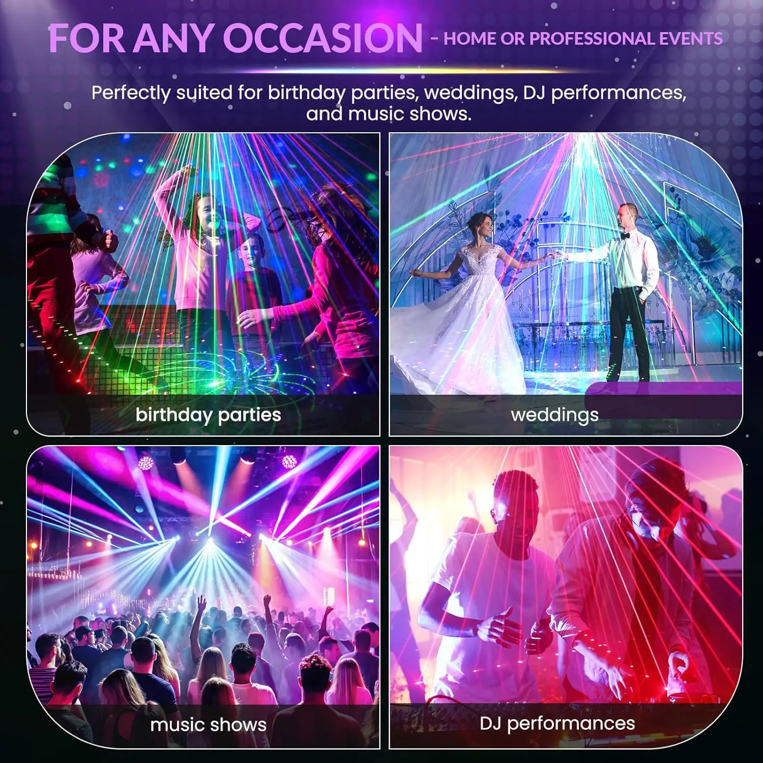 Sistema de iluminación de fiesta estroboscópico UV RGB con controlador DMX para luces de discoteca DJ adecuado para fiestas, casas, bares, Raves, espectáculos de clubes