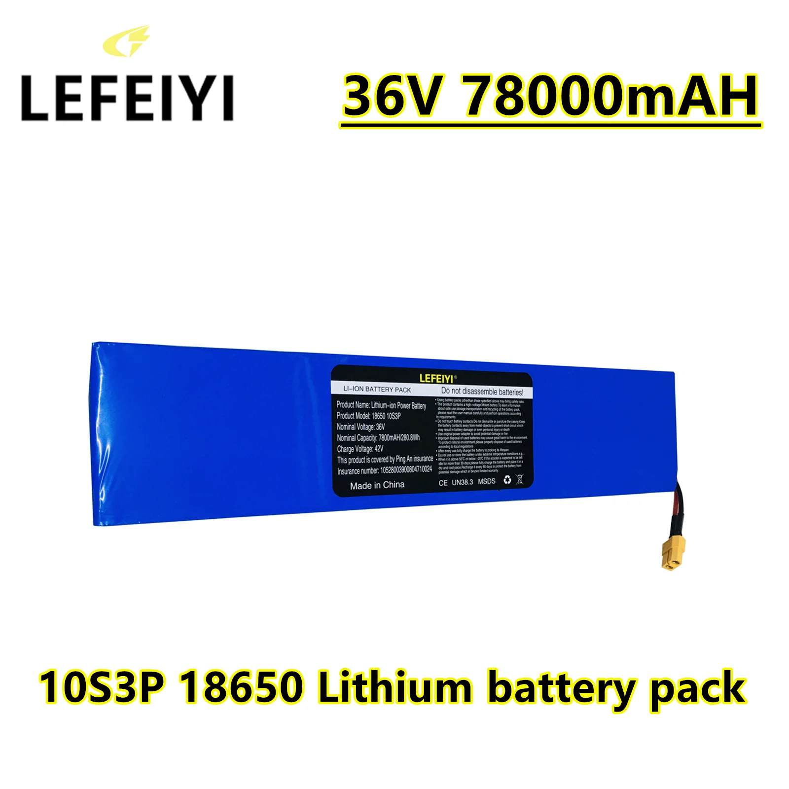 10S3P 36V 7800mAH 18650 Lithium Ion Battery Pack 500W hHigh Power And Large Capacity For 36/42V Motorcycle Scooter