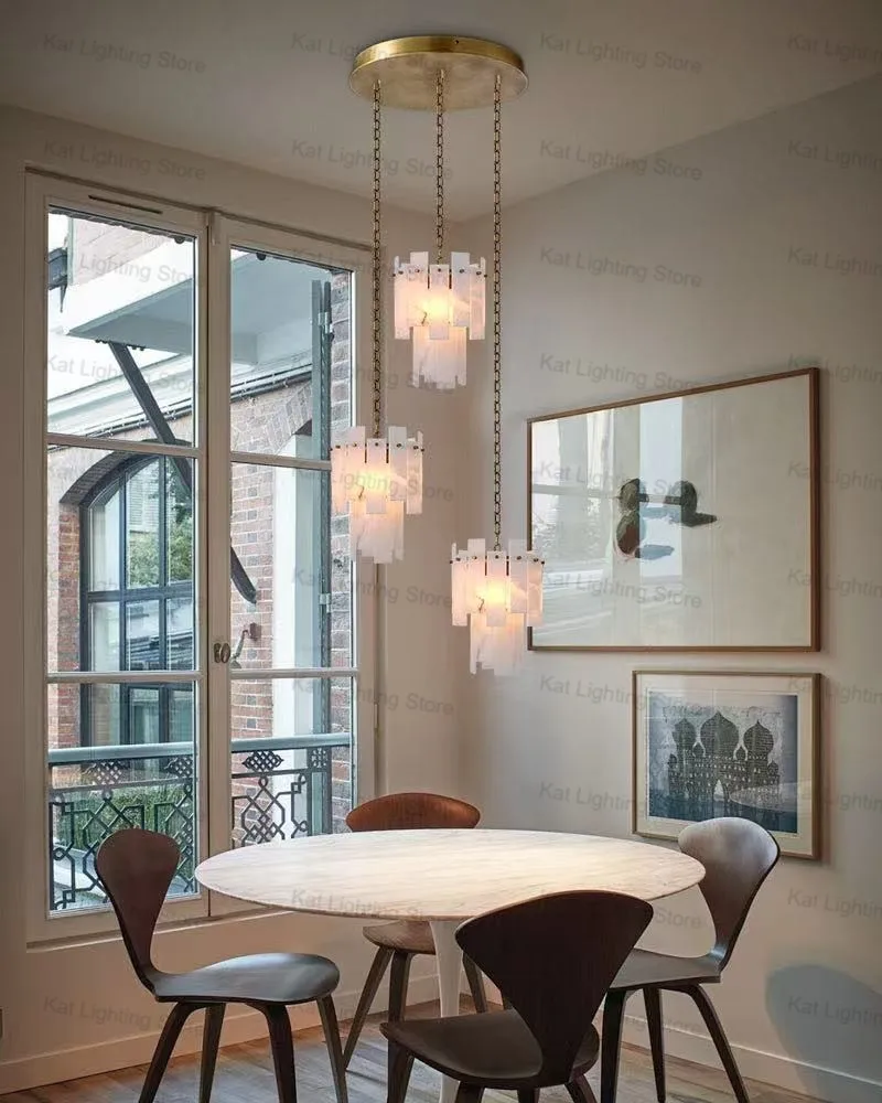 2025 مصباح قلادة من الرخام الأمريكي الفاخر للسقوف من الفولاذ المقاوم للصدأ والنحاس الأسود والفضي بريق مستدير قابل للتعتيم