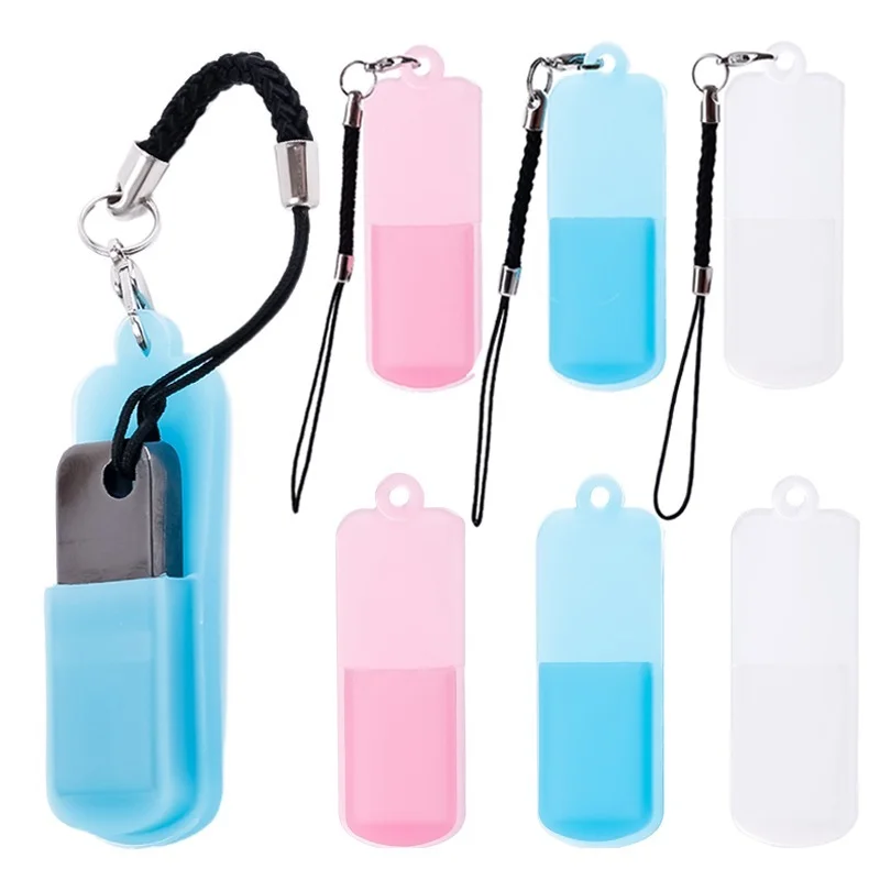 Funda de silicona portátil para memoria USB, carcasa protectora con cordón, resistente al agua, 50x18x7mm