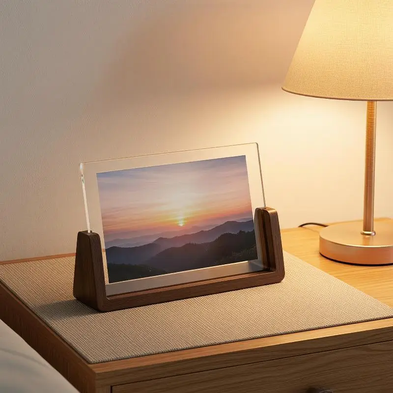 Walnut/Beech Creative Photo Frame Acrylic U Shape Transparent Frame Desktop Wood Wedding Pictures Frame Decor