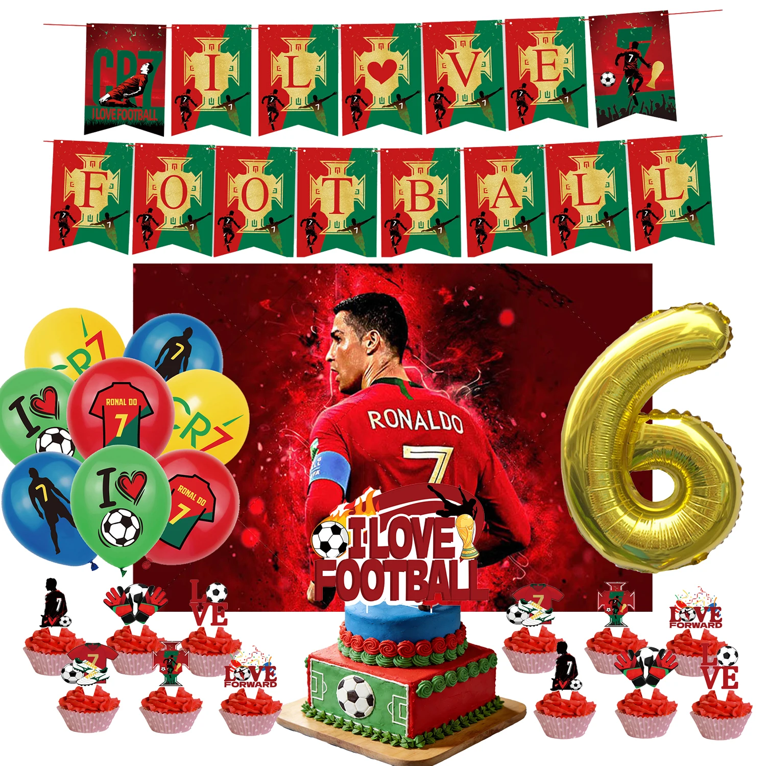 Fußballspieler-Themenparty-Dekoration: Fußball-Cr&7-Superstar-Partyzubehör, Teller, Becher, Ballons, Banner, Papierhintergrund, Partygeschenk