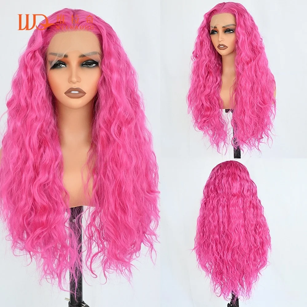 28-inch-water-wave-lace-front-wig-rose-pink-glueless-synthetic-wig-heat-resistant-hair-13x4-lace-150-density-cosplay-party-wig