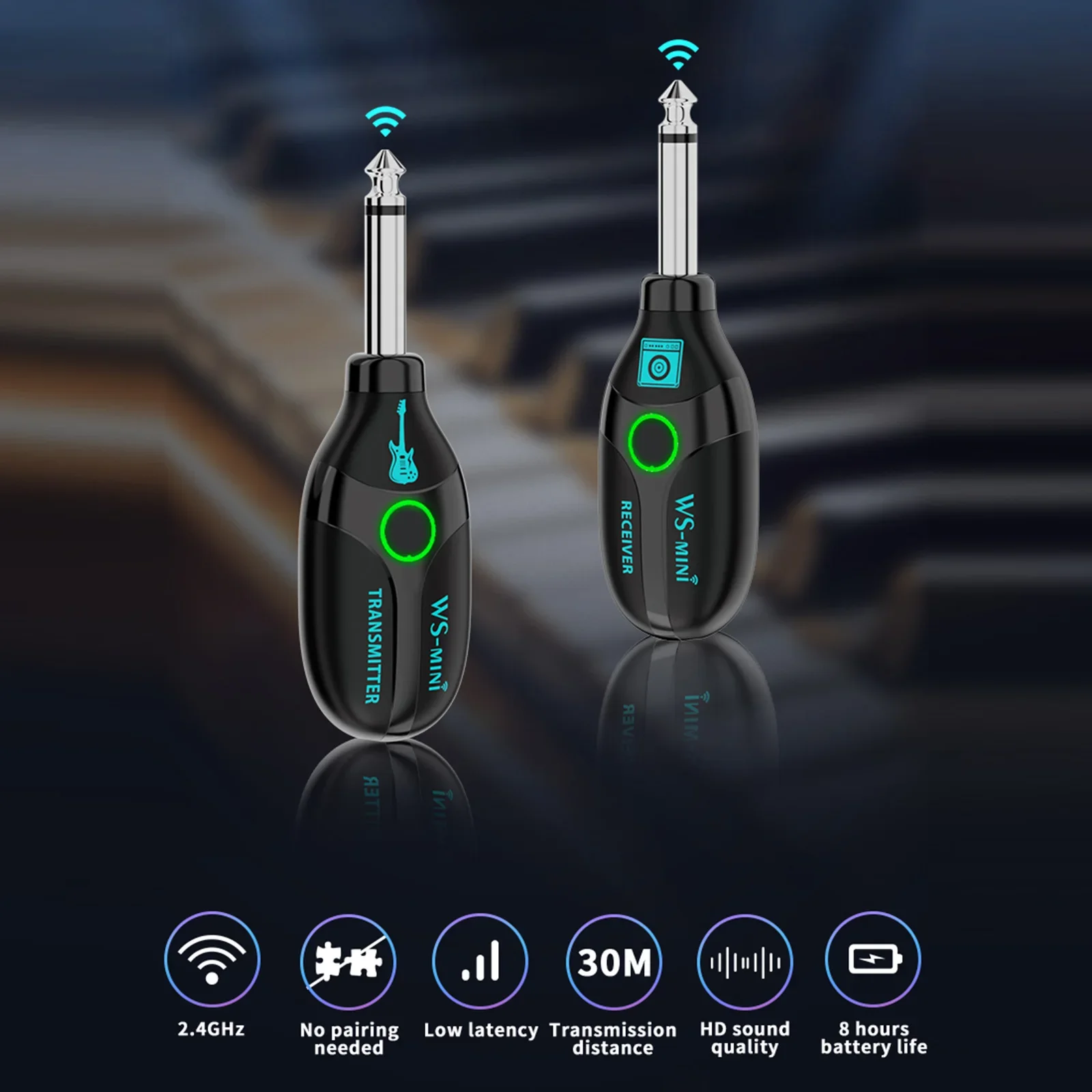 

Перезаряжаемый беспроводной гитарный передатчик, приемник Ws-Mini, многоканальная гитарная беспроводная система 2,4 ГГц, 48 кГц/16 бит для электрогитары