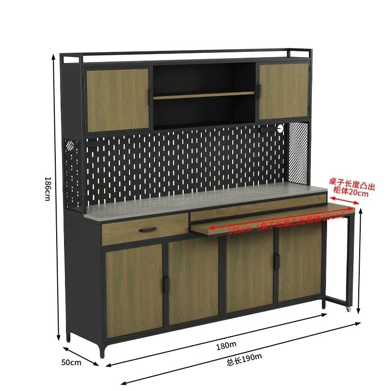 

Rotating Dining Table Side Cabinet Push-Pull Wall Integrated Locker Wrought Iron Solid Wood Living Room Coffee & Tea Cabinet