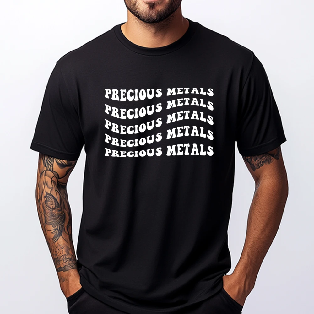 

Vintage Precious Metals Wavy Text Shirts Graphic Tee Men's Clothes Vintage Funny T Shirts Camiseta Masculina