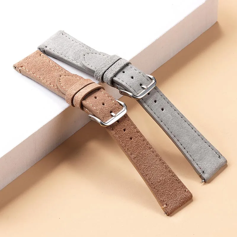 Suede Leather Watch Strap Band Cowhide Watchbands for Samsung Galaxy Watch for Huawei GT4 for DW Classic Men Women Quick Release