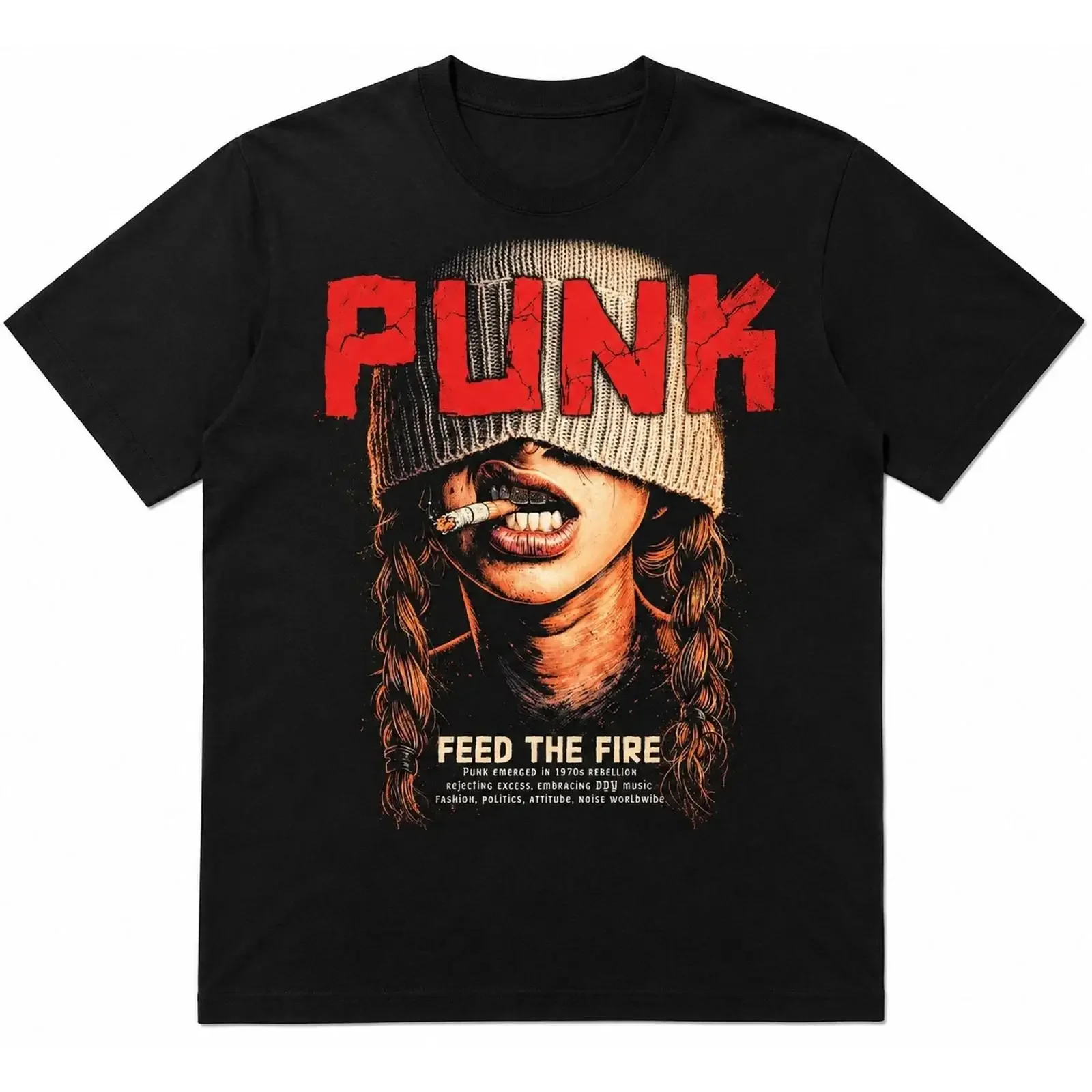 Punk Rock T Shirt Feed The Fire Rebel Girl Grafik schwarz Baumwolle Streetwear vintage Washed streetwear designer clothes
