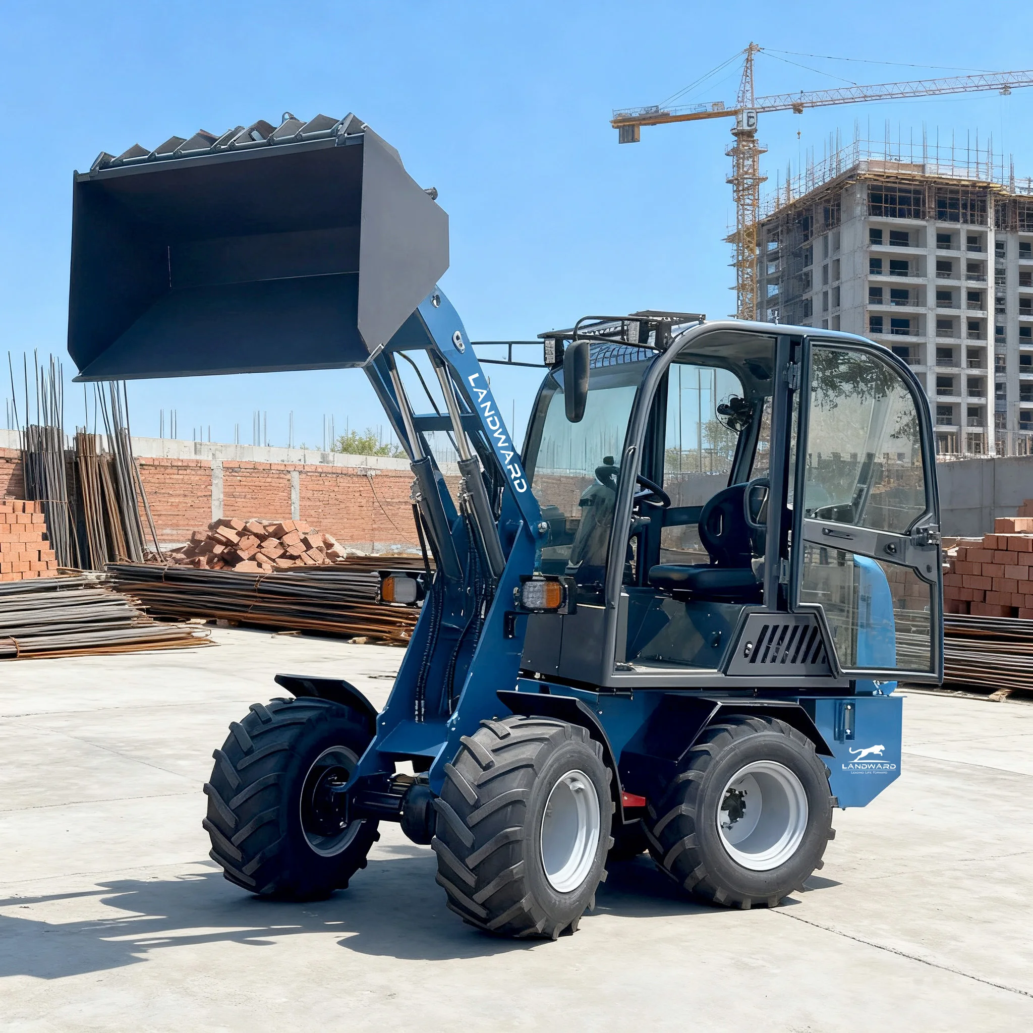 رائجة البيع لودر كهربائي صغير 4 عجلة محمل مدمج للطاقة الجديدة مخصص يورو 5 جرافة مفصلية محمل أمامي صغير