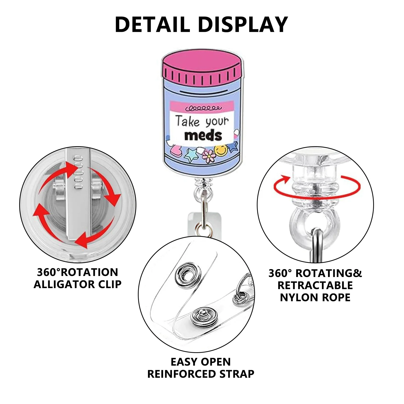 Porte-badge d'identification rétractable avec pince crocodile rotative à 360 °, porte-nom, bobine d'infirmière, bouteille de médecine acrylique scintillante, nouveau