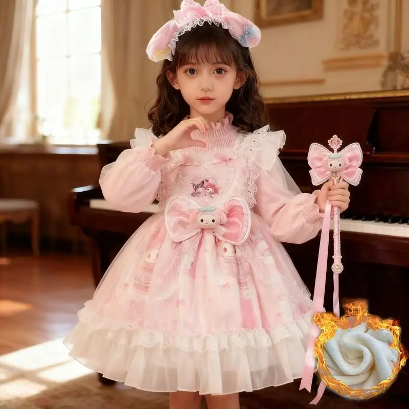 فساتين سانريو الشتوية للأطفال فستان أنيمي ميلودي للفتيات لحفلات أعياد الميلاد من التول فستان لوليتا الأميرة السميك كاواي #1