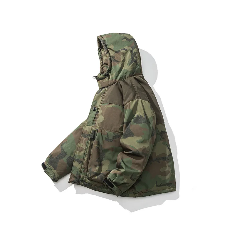 Mens White Duck Down Jacket Camouflage Pocket Decoration Hooded Down Jacket Coats Male Casual Overcoat Thermal Winter Parkas Men