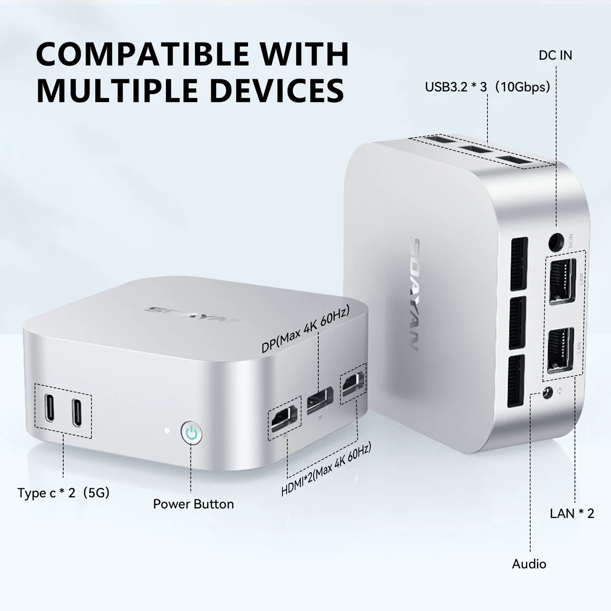 SOAYAN 2025 كمبيوتر صغير Intel N150 12GB DDR5 كمبيوتر صغير صامت منخفض الطاقة Linux/Win11 Pro OS