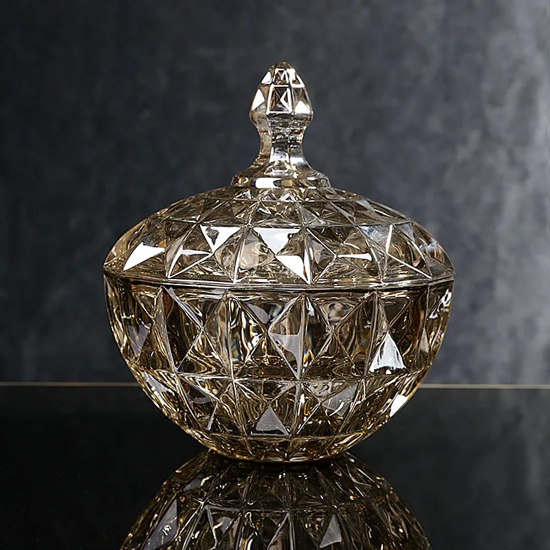 

European crystal glass candy jar creative storage jar sugar box fashion ornament with lid jewelry box candy jar