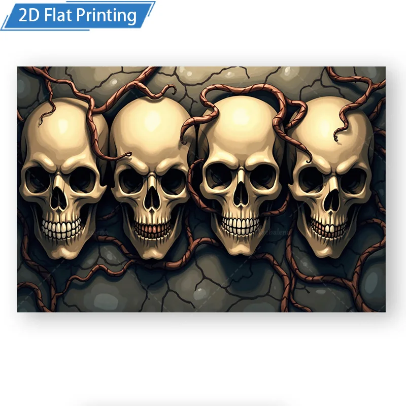 قطعة واحدة من نسيج الجدار على شكل جمجمة قوطية - ديكور رعب داكن لغرفة المعيشة أو غرفة النوم