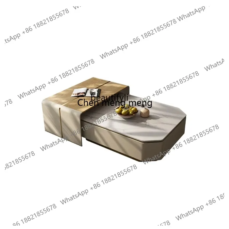 

ss 26 Modern light luxury rock slab large duplex living room home tea table Italian minimalist series movable retractable tea ta