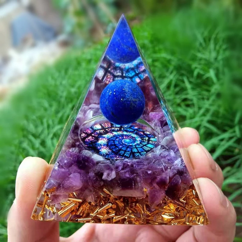 Orgonite Pyramid Mold Amethyst Peridot Healing Crystal Energy Pyramid EMF Protection Meditation Tool Home Decor