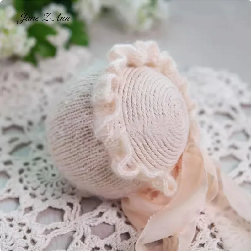 Children photography hat mohair woven yarn lace knitted bonnet newborn photo props