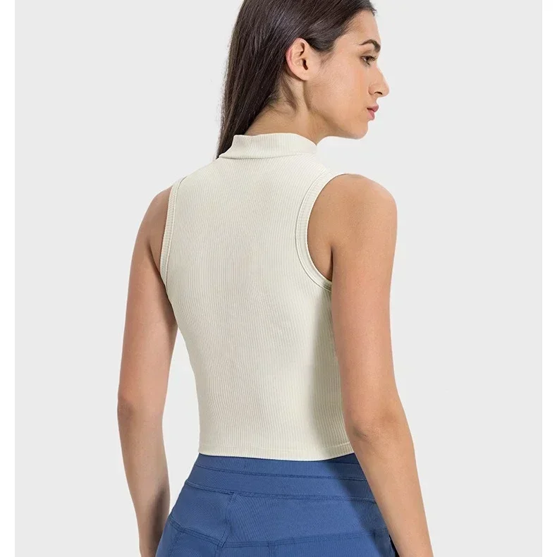 

Lemon Vertical Ribbed Fabric Water Cooled Cooling High Collar Yoga Vest Women Outdoor Running Cycling Breathable Sports Tank Top