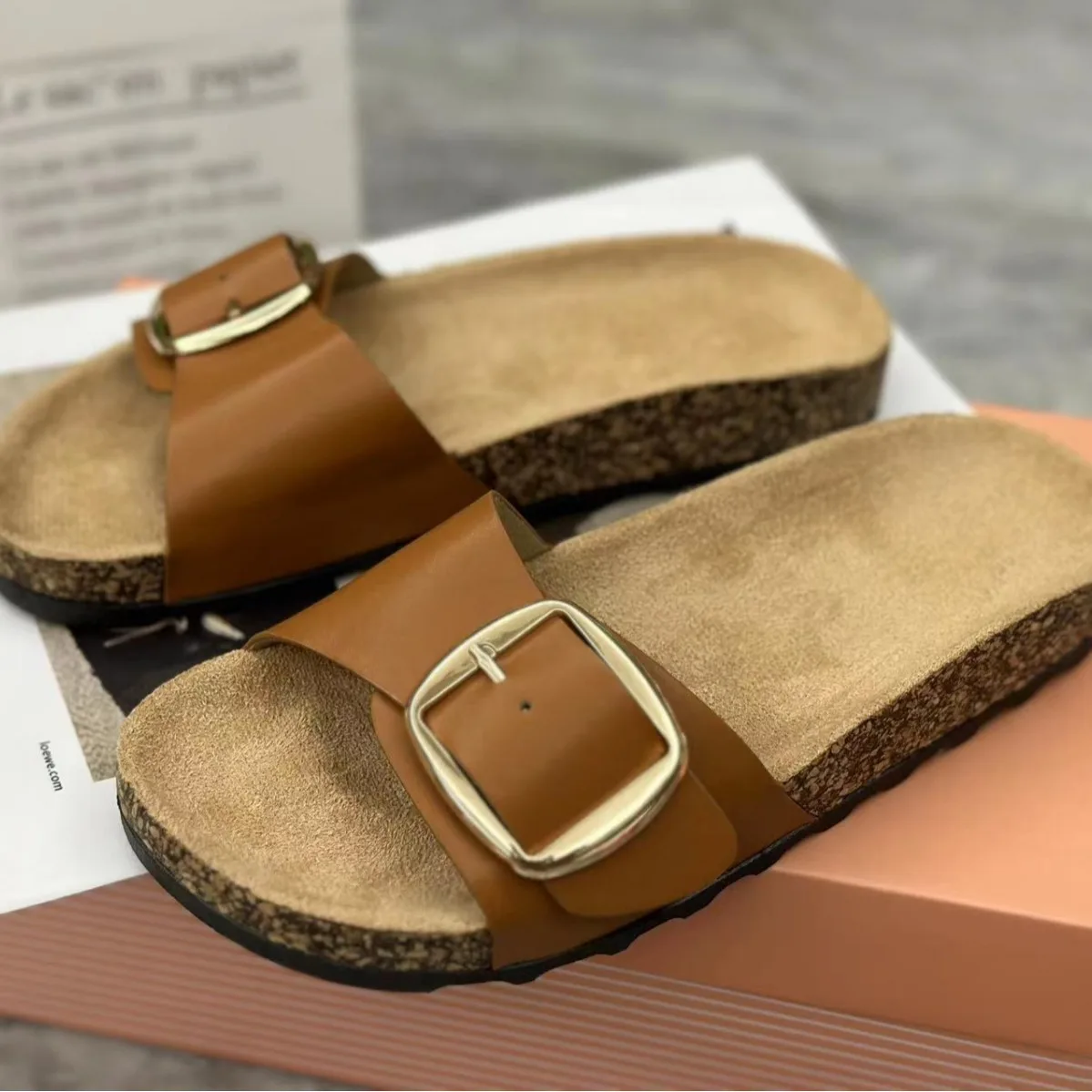 2024 Summer New Slippers Casual Square Button Slippers Cork Flat Bottom Slippers For Outdoor Wear Slippers