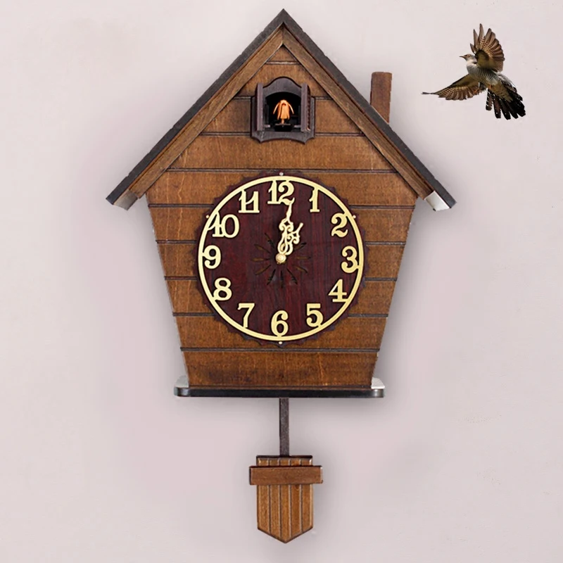Solid wood cuckoo wall clock cuckoo clock silent intelligent hour clock