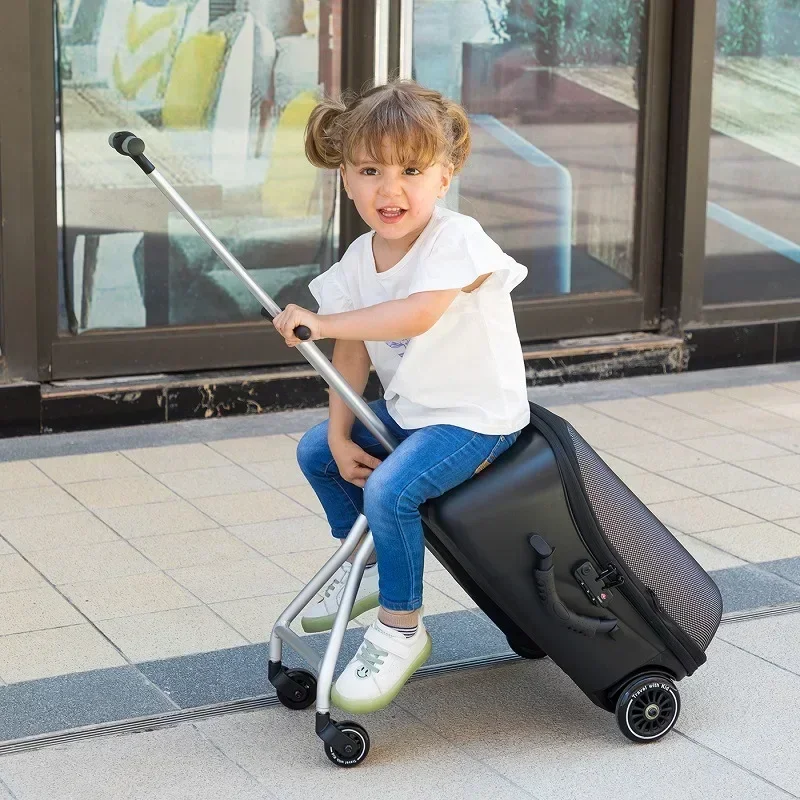 Children's Suitcase on Wheel Kids Luggage Can Sit and Ride Suitcase Baby Boys Girls Walking Baby Box Trolley Luggage Bag