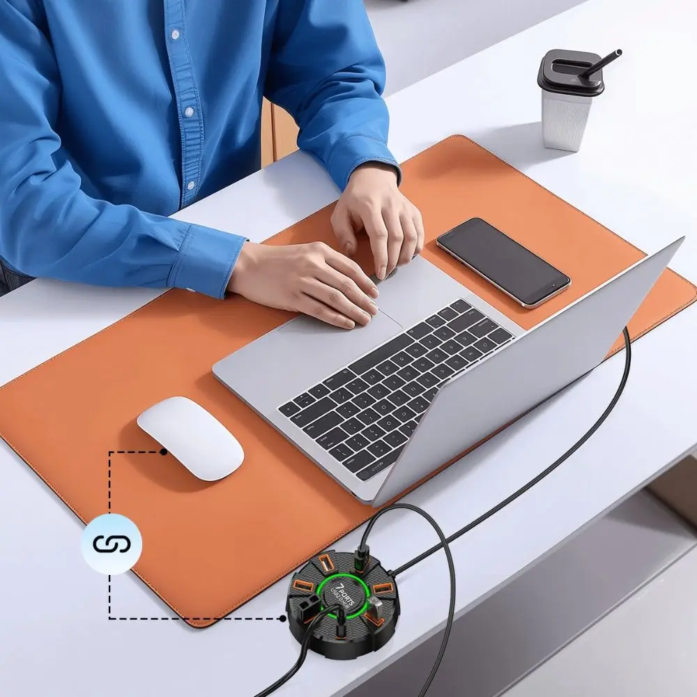 

7 Ports USB 2.0 Splitter With RGB Light Multiple USB Adapter Hub Expander 5Gbps High Speed USB Docking Station