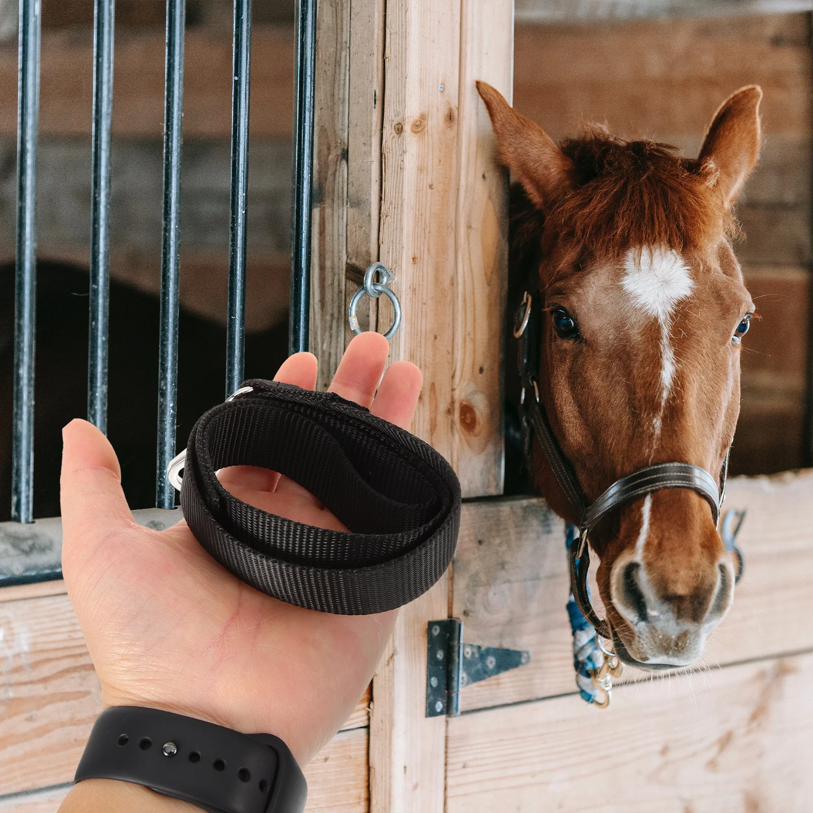 조절 가능한 말 양동이 스트랩 내구성 있는 나일론 철제 걸이 스테이블 목장 울타리 기둥용 양동이 걸이 스트랩