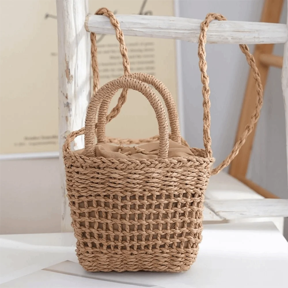 Retro Multicolor Weave Handbag Rope Woven Countryside Style Woven Bag Beach Large Capacity Crossbody Bag Beach Bag