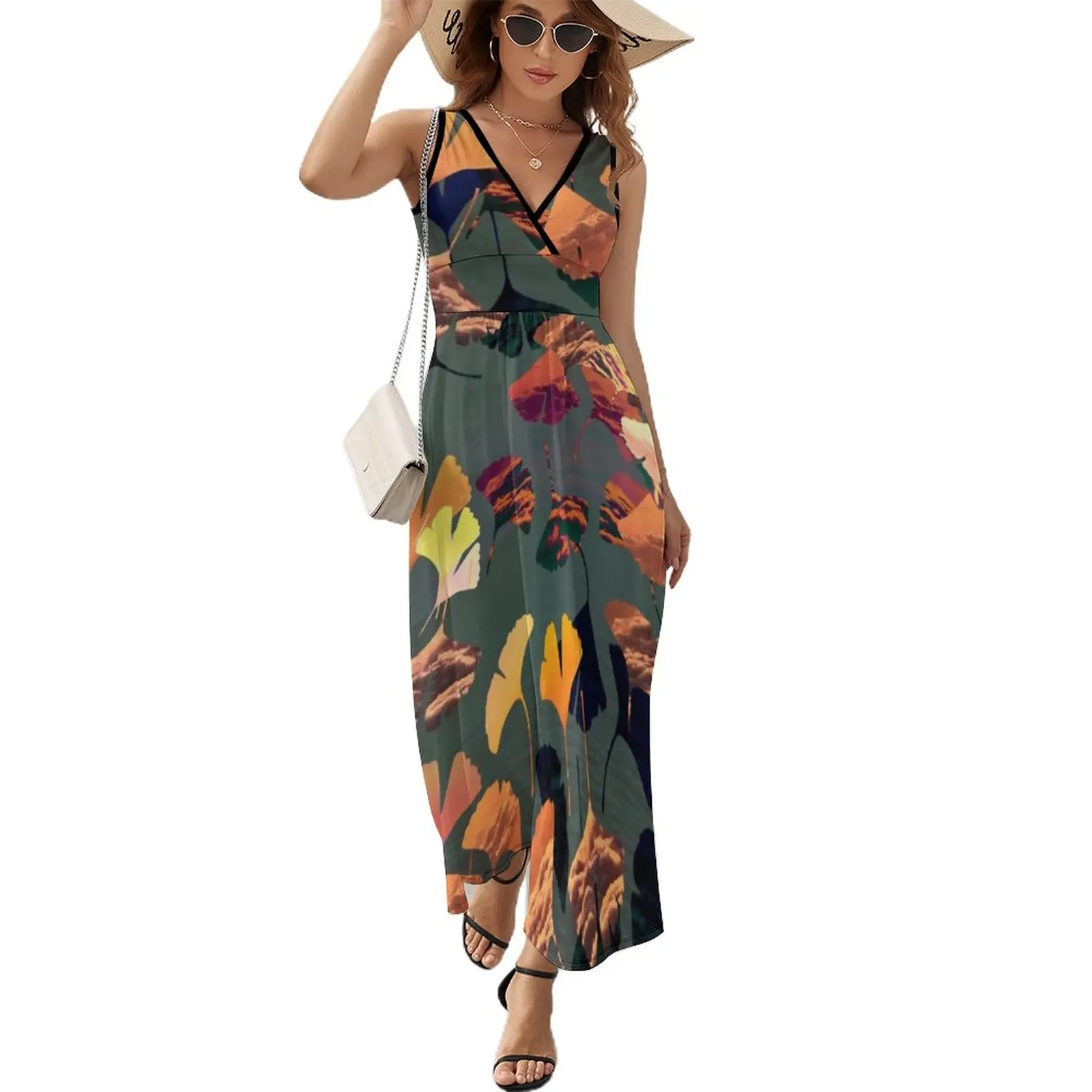 

Autumn ginkgo biloba Sleeveless Dress Women dresses summer evening dress loose women's dress