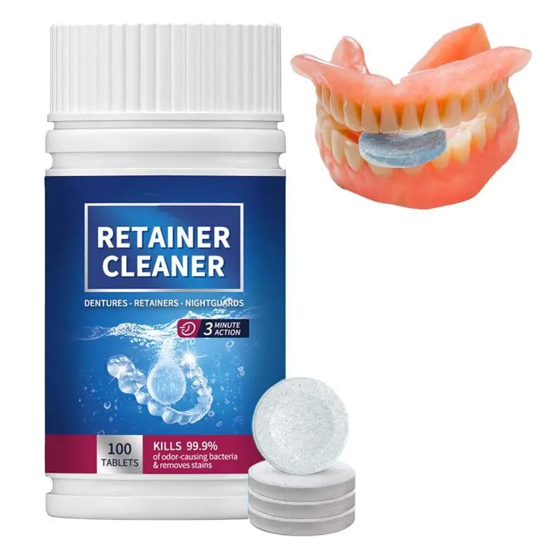 

Sdotter 100 Tabs Denture Retainer Cleansing Tablets For Cleaner Retainers And Dental Appliances Removes Bad Odors Discoloration