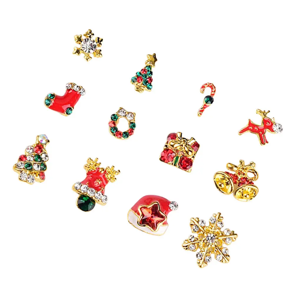 

12 Pcs Fingernail Embellishments Decoration Decals Art Stickers Fake Metal Holiday Christmas