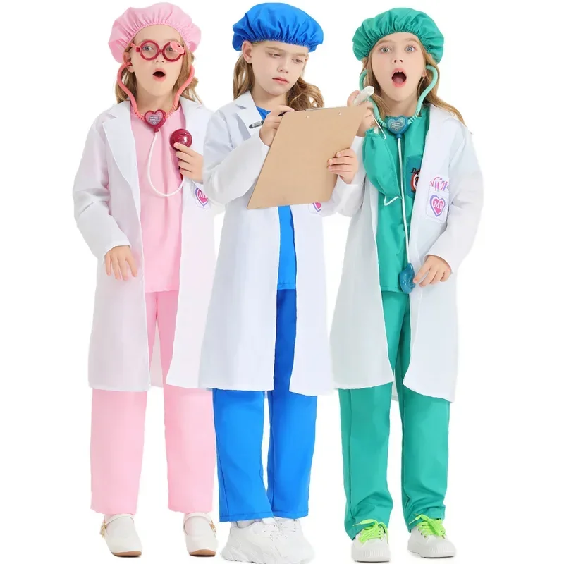 Costumi da medico chirurgo per bambini Abiti uniformi medici PhD Cappotto per ragazzi Ragazze Carnevale di Halloween Dottore Giochi di ruolo Abiti