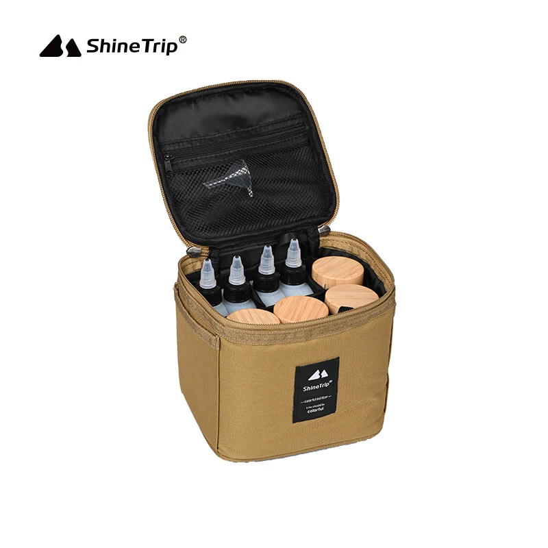 Sealed Seasoning Jar Set ShineTrip Outdoor Picnic BBQ Condiment Container Bamboo Cover Portable Camping Spice Jars Storage Bag
