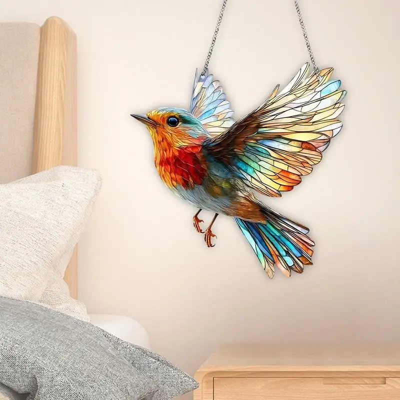 Acrylic Hummingbird Window Pendant Colorful Hummingbird Acrylic Wall Decorative Pendant Bird Wall Decoration Flat Decorative