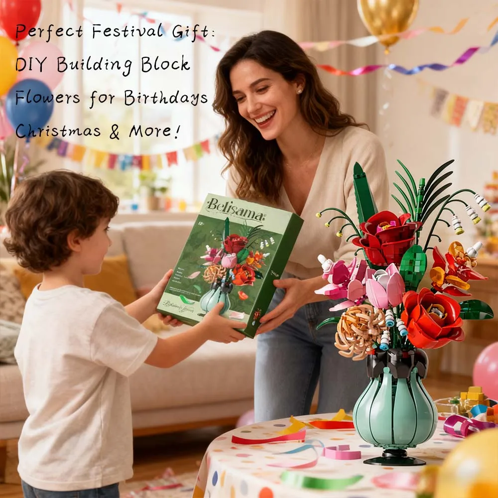566 pezzi bouquet di fiori blocchi di costruzione con vaso decorazione della casa bambini assemblaggio fai da te giocattoli compleanno Natale ragazze regalo di San Valentino