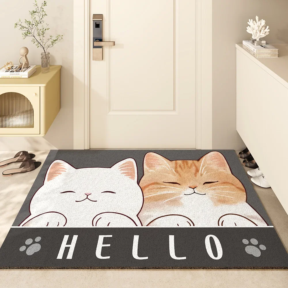 

Cartoon Hello Cat Door Mat Entry Coil Floor Mat Dust Scraping Sand Pvc Foot Mat Non-slip Carpet Entry Porch Doormat