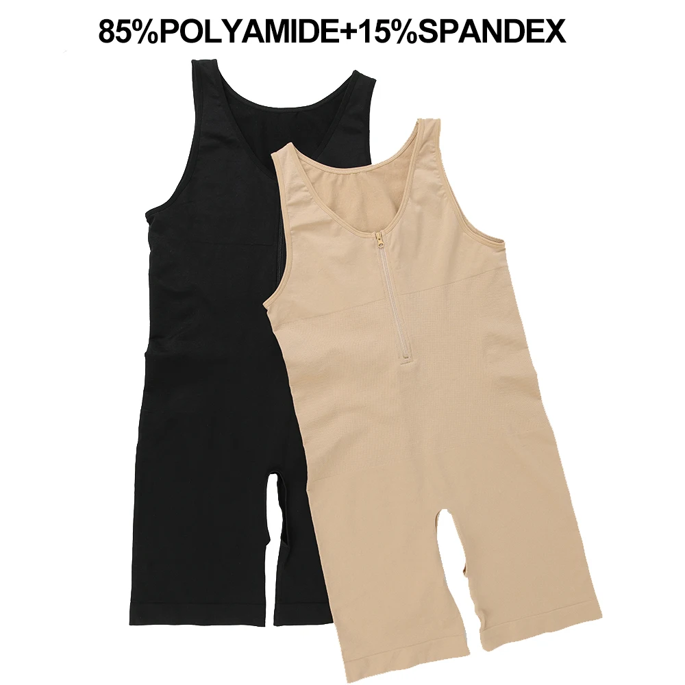 Zipper Sleeveless Bodysuit Men Full Body Shaper Compression Undershirt Shapewear Tummy Control Faja Para Hombres Slimming Vest