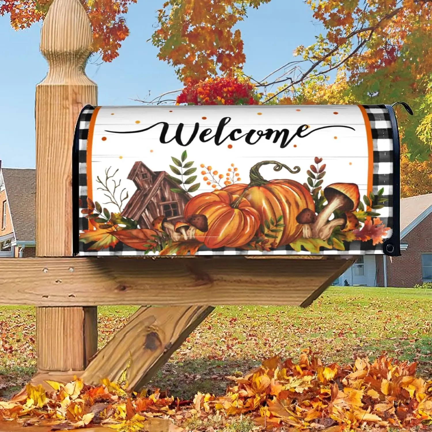 Fall Mailbox Covers Magnetic Pumpkin Outdoor Decorations Welcome Mailbox Wraps Floral Post Letter Box Cover Garden Decor Standar